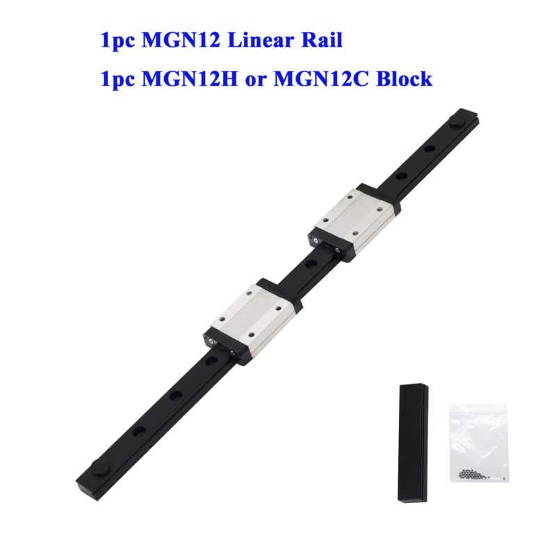 Linear Rail Mgn12H Set - 12 มม.MGN12 คู่มือเลื่อนเชิงเส้นสีดํา L 50-1000 มม.+